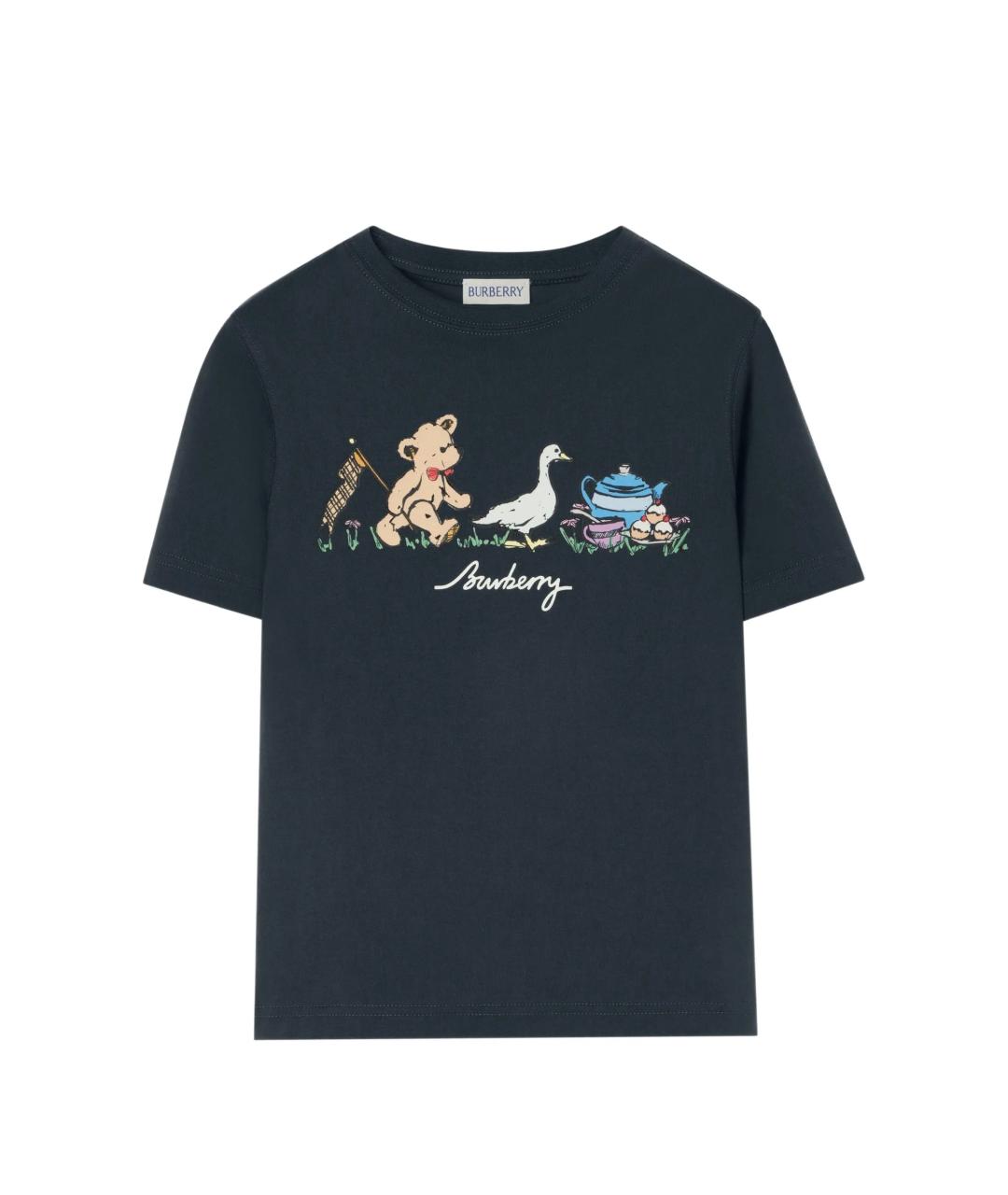 BURBERRY Темно-синяя хлопковая детская футболка, фото 1