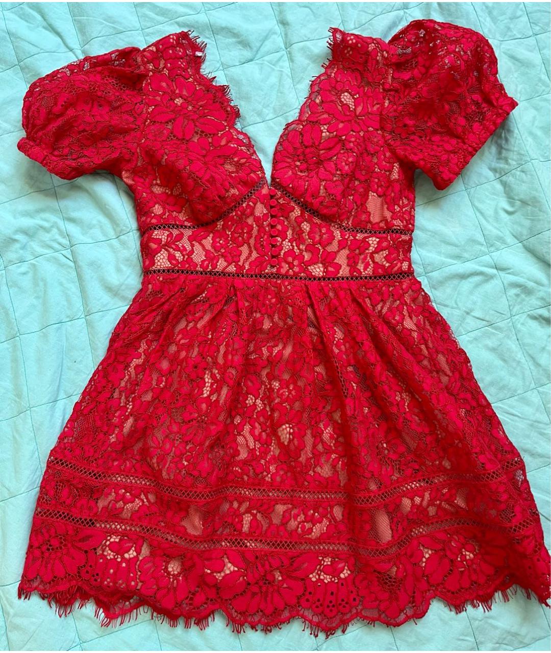SELF-PORTRAIT Красное хлопковое вечернее платье, фото 9