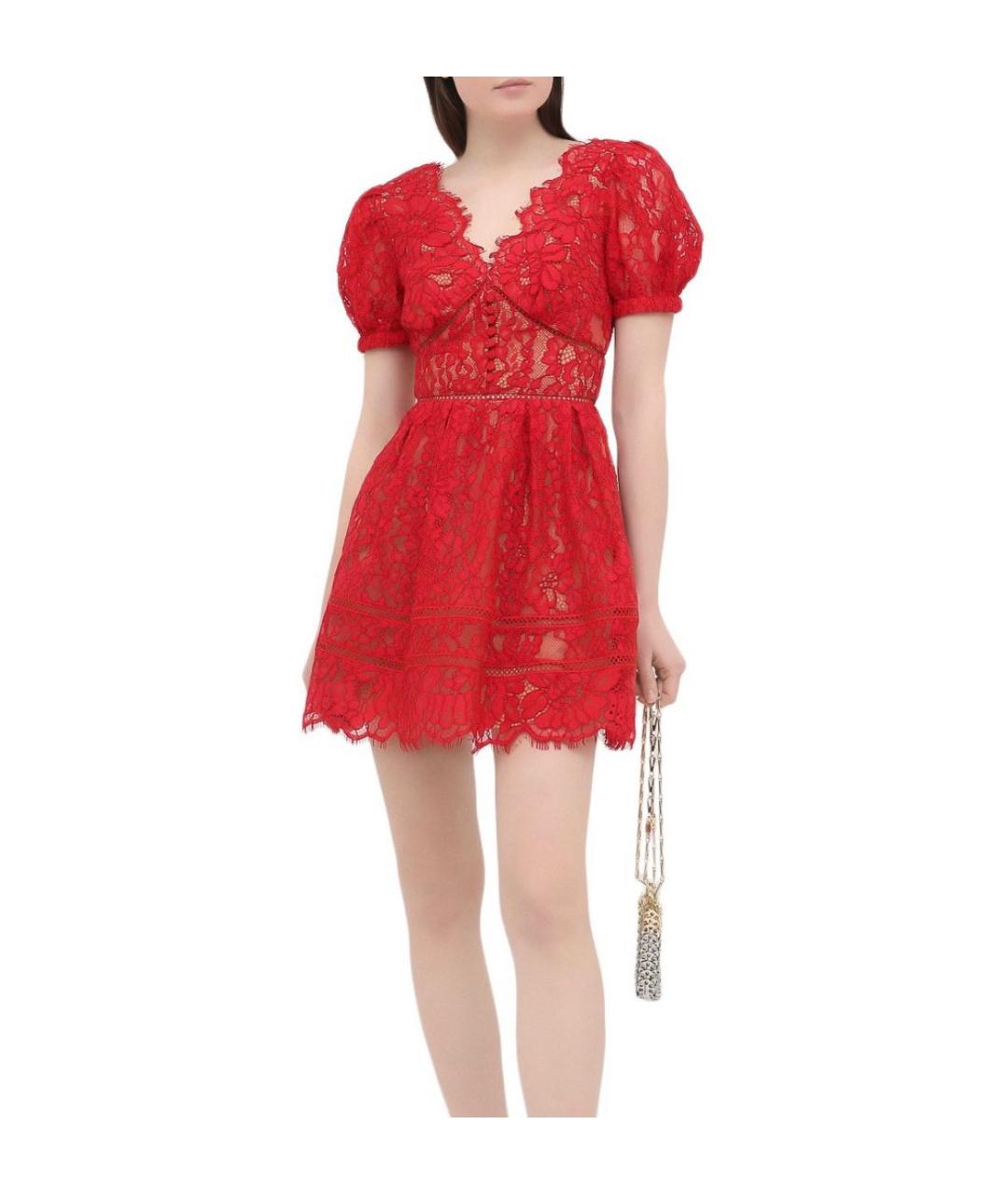 SELF-PORTRAIT Красное хлопковое вечернее платье, фото 6