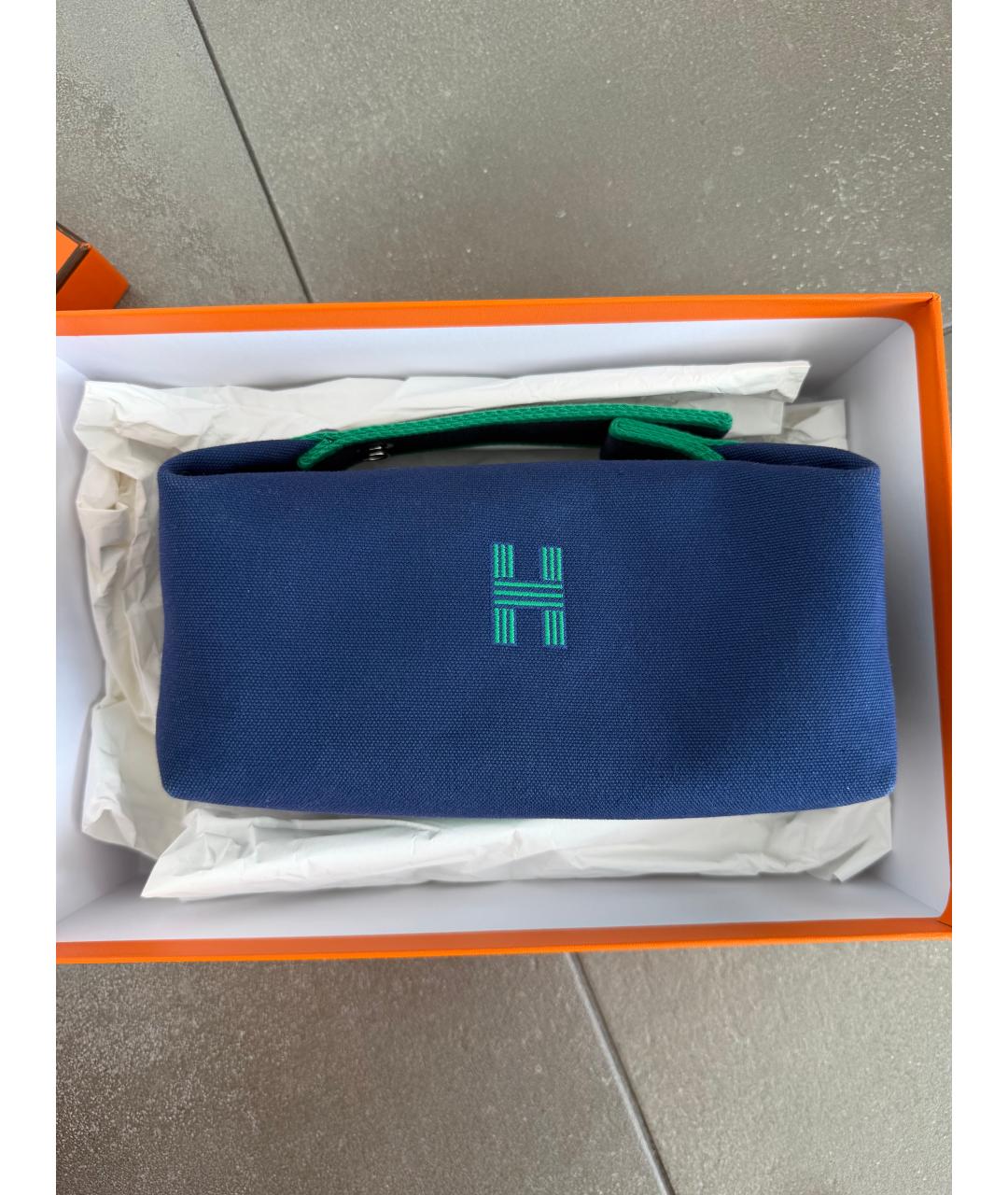 HERMES Синяя хлопковая косметичка, фото 7