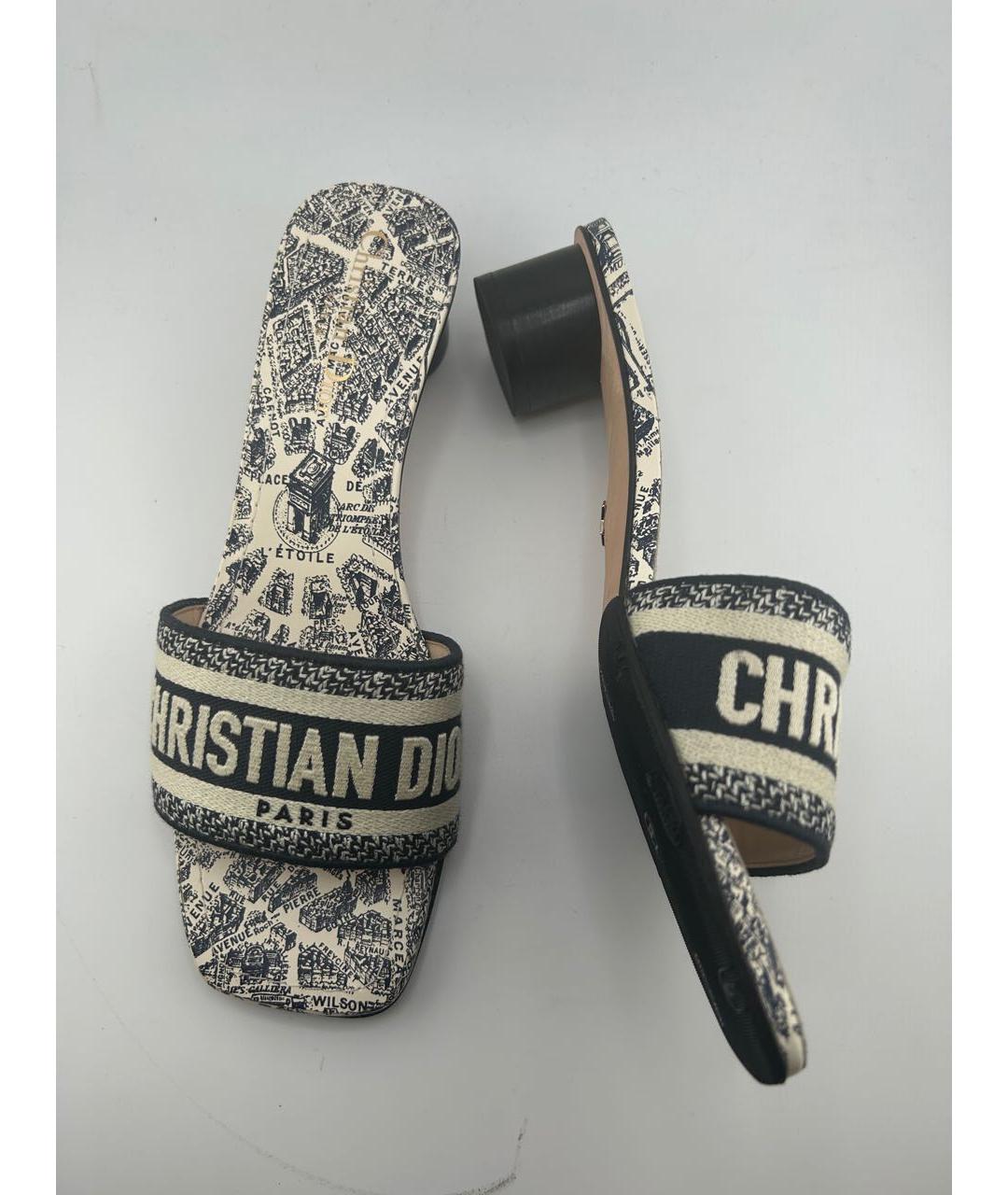 CHRISTIAN DIOR Темно-синие текстильные мюли, фото 3