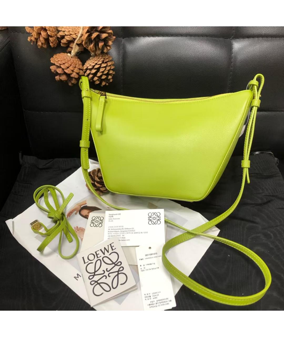 LOEWE Салатовая кожаная сумка через плечо, фото 2