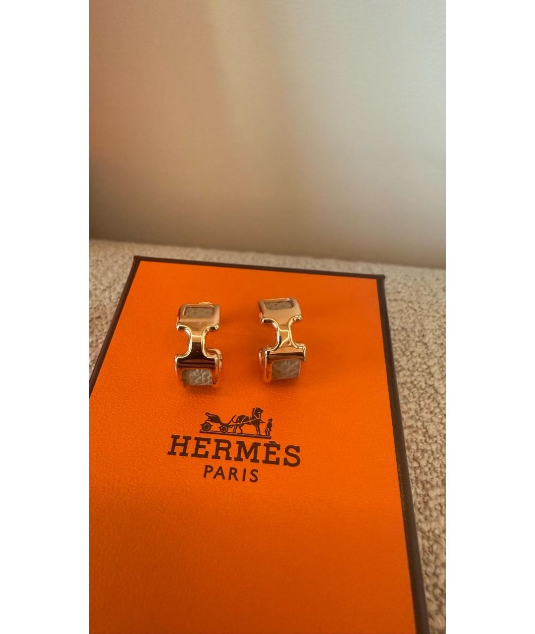 HERMES Золотые кожаные серьги, фото 4