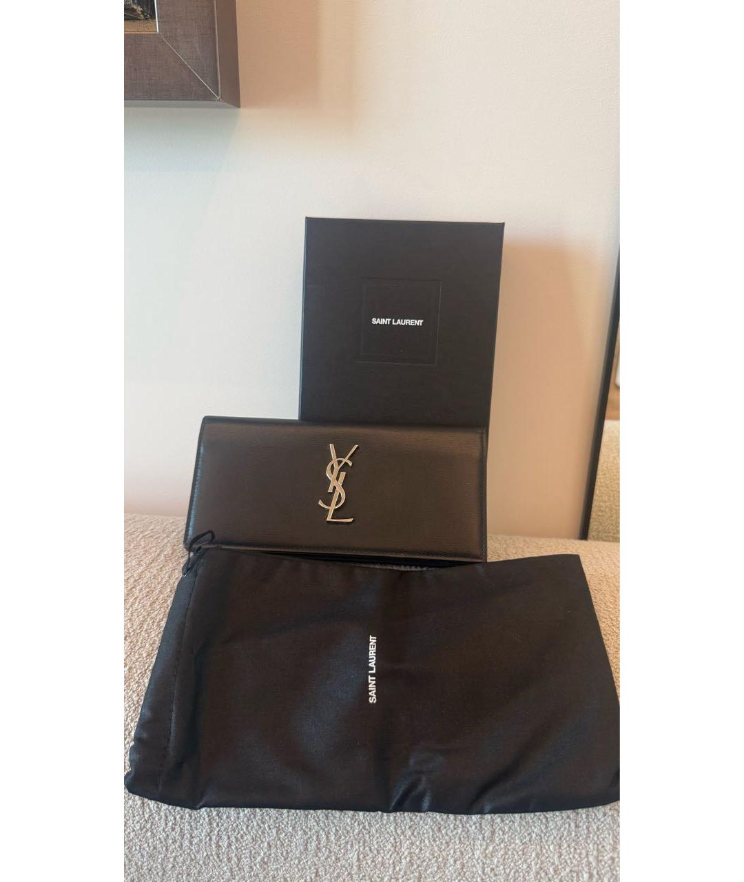 SAINT LAURENT Черный кожаный кошелек, фото 3