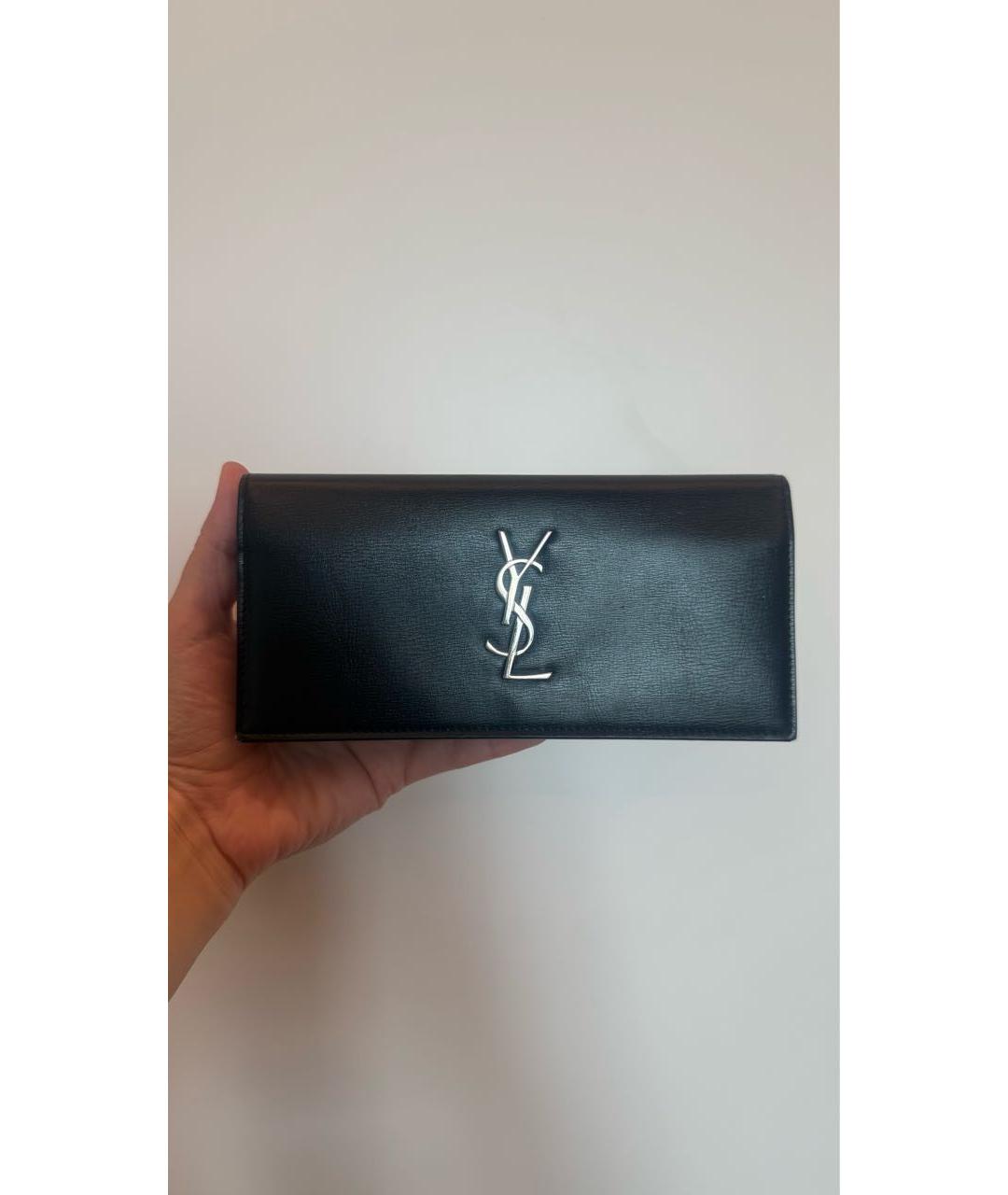 SAINT LAURENT Черный кожаный кошелек, фото 5