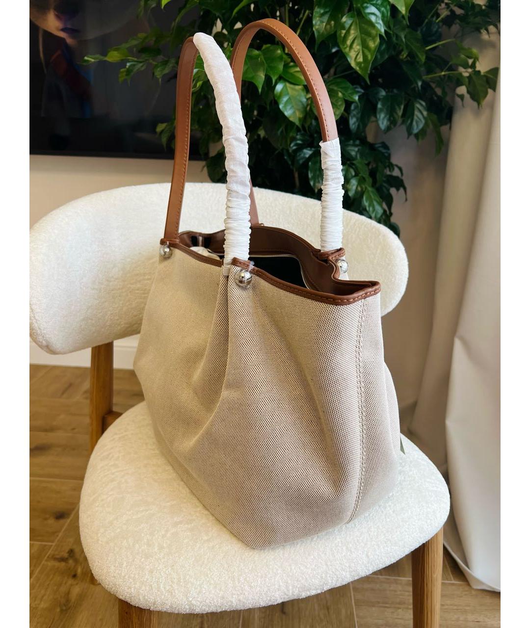 WEEKEND MAX MARA Бежевая тканевая сумка тоут, фото 7