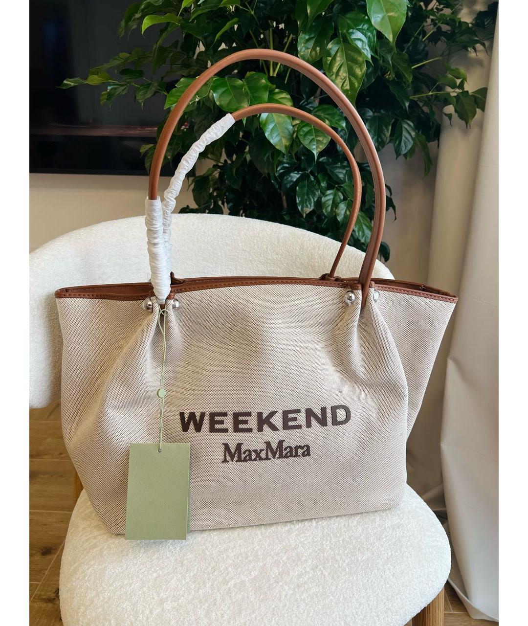 WEEKEND MAX MARA Бежевая тканевая сумка тоут, фото 6