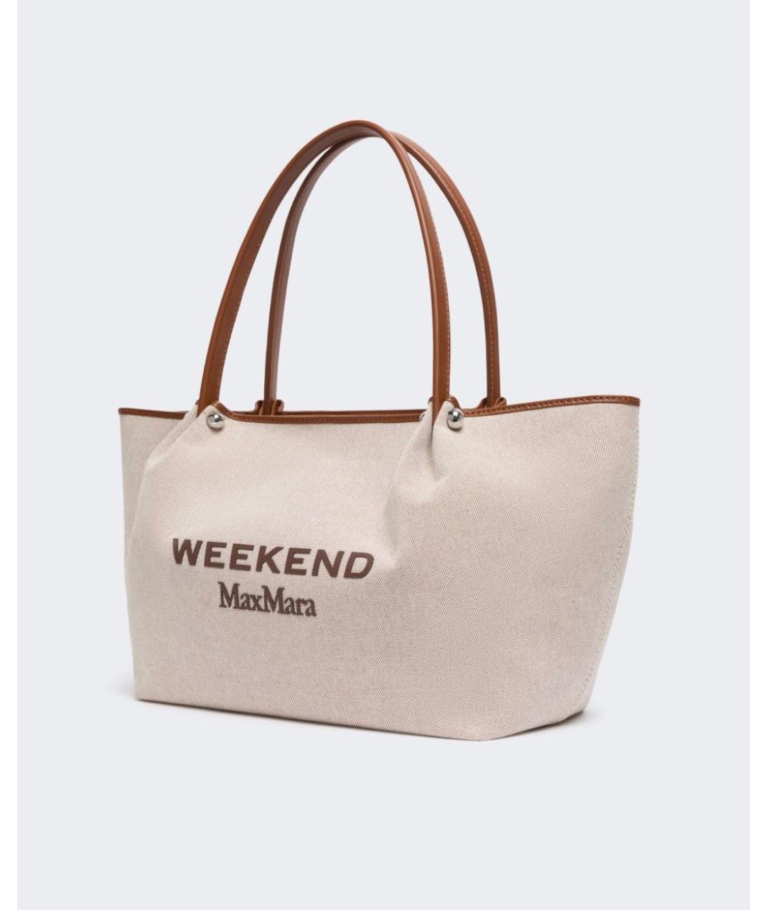 WEEKEND MAX MARA Бежевая тканевая сумка тоут, фото 3