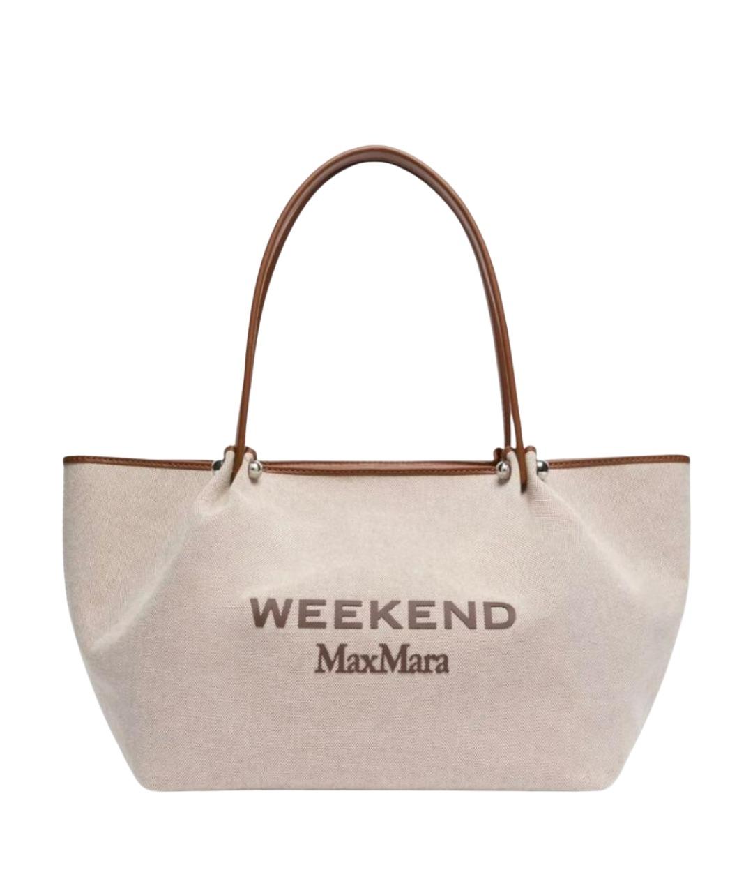 WEEKEND MAX MARA Бежевая тканевая сумка тоут, фото 1