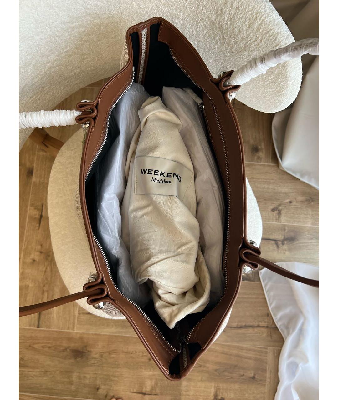 WEEKEND MAX MARA Бежевая тканевая сумка тоут, фото 8
