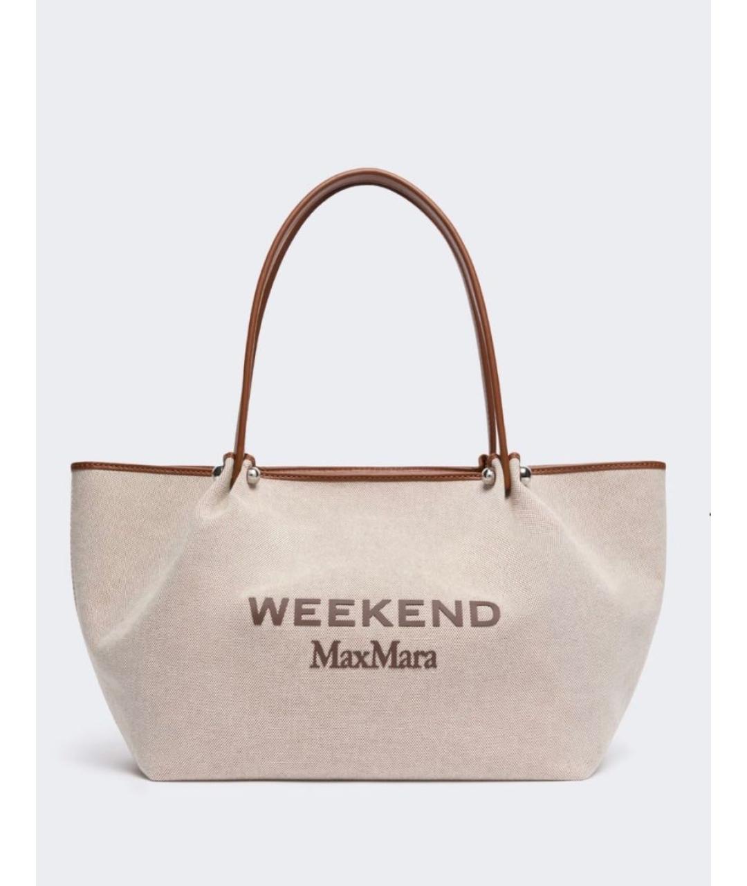 WEEKEND MAX MARA Бежевая тканевая сумка тоут, фото 9