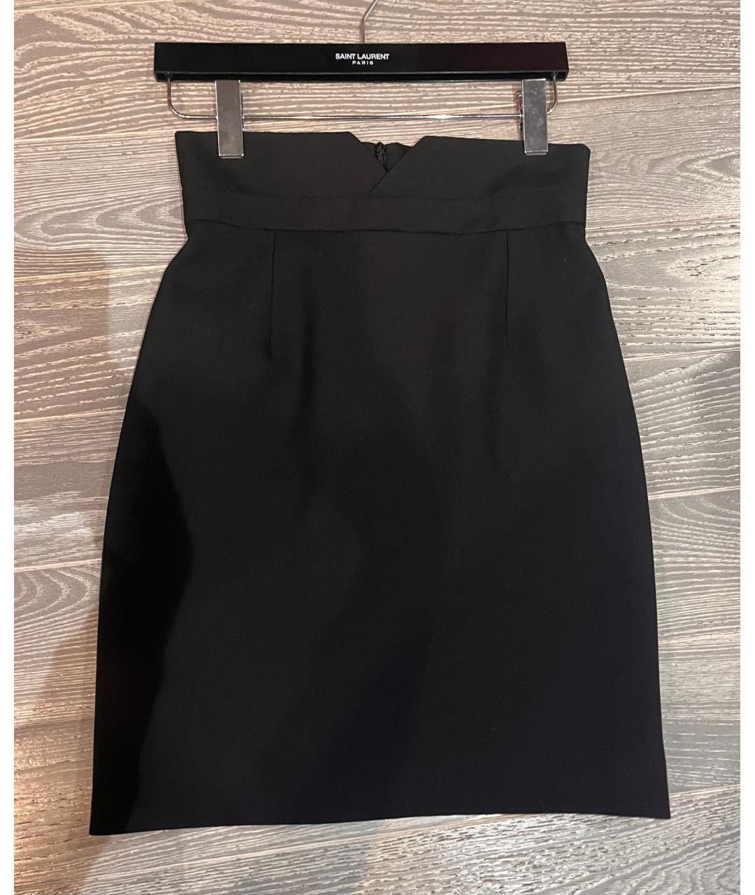 SAINT LAURENT Черная шерстяная юбка миди, фото 2