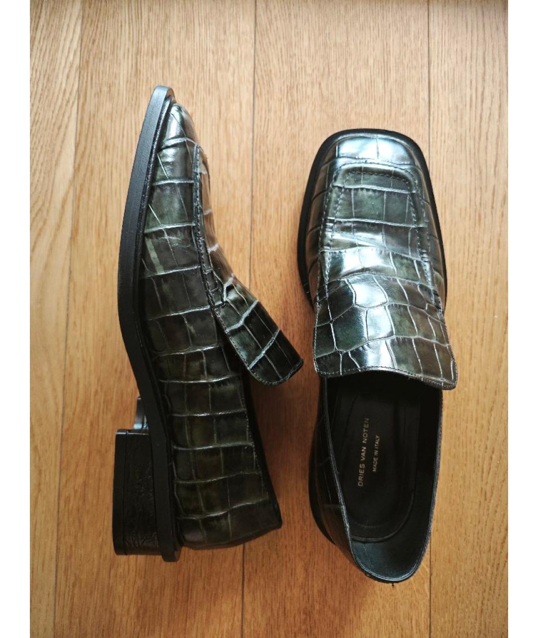 DRIES VAN NOTEN Зеленые кожаные лоферы, фото 6