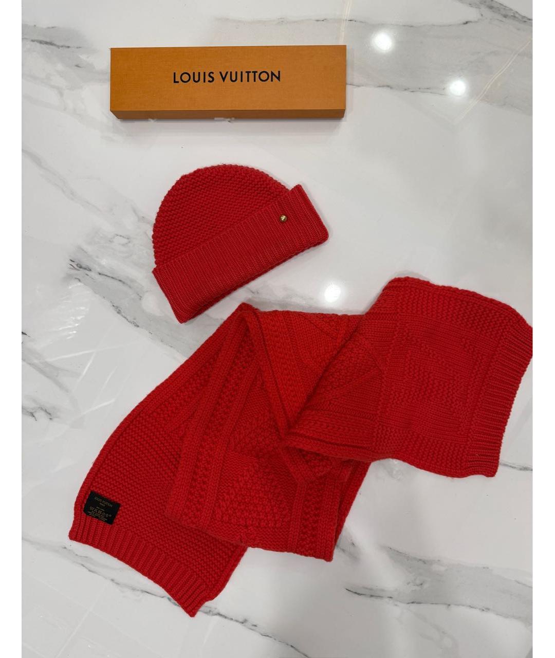 LOUIS VUITTON Красный шерстяной шарф, фото 9