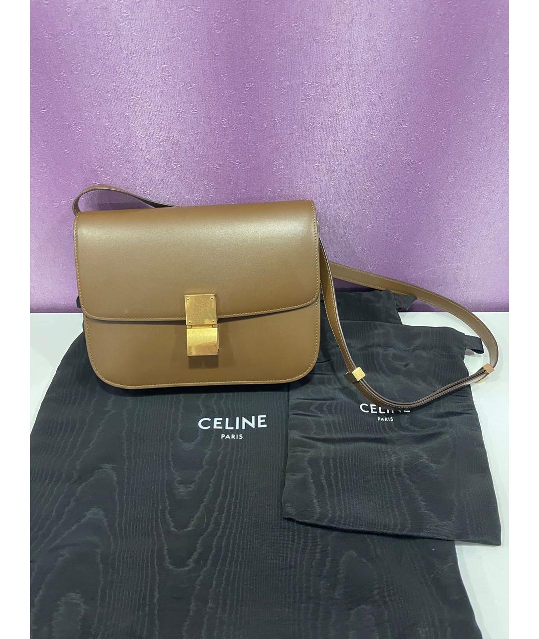 CELINE Коричневая кожаная сумка через плечо, фото 2