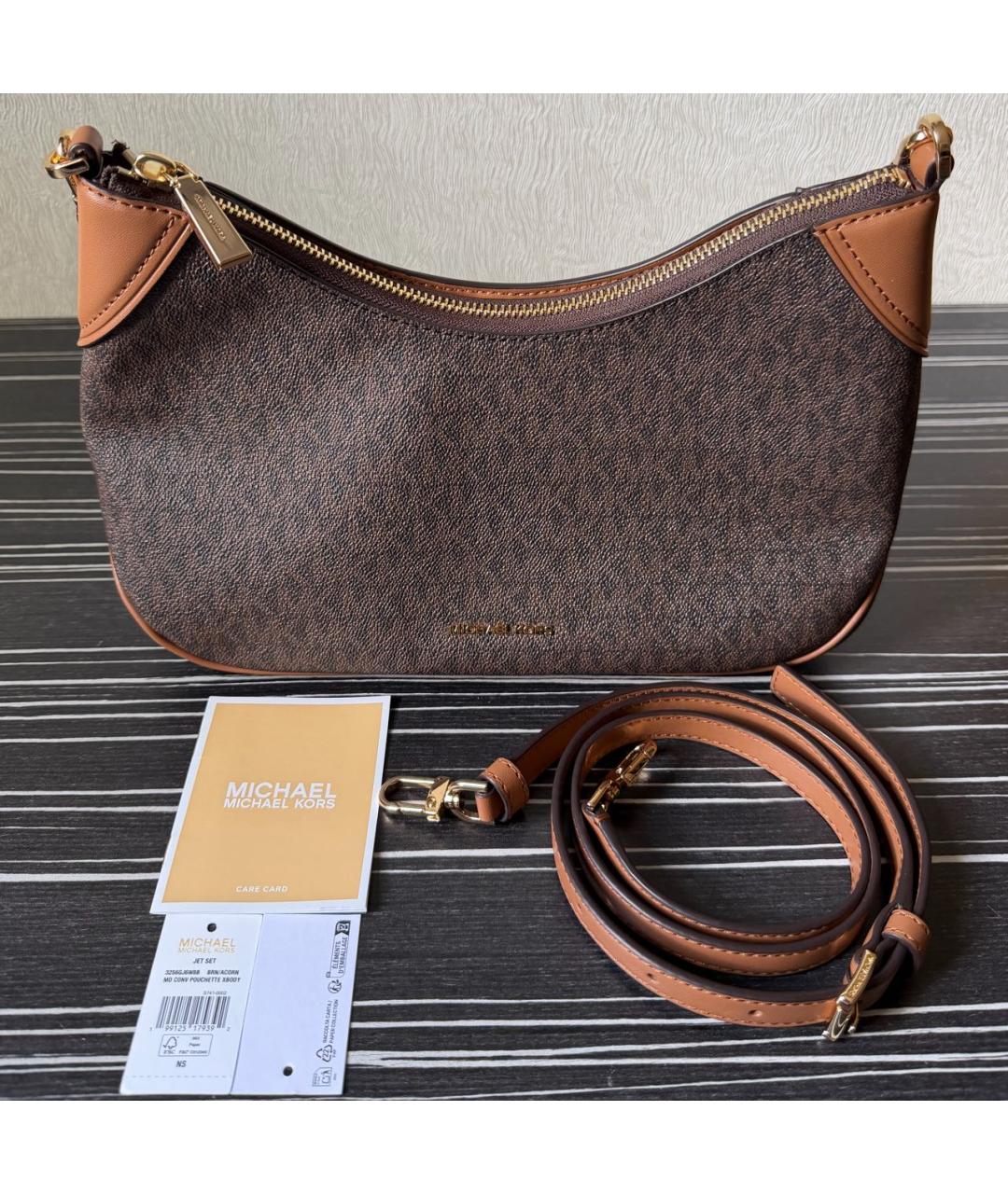 MICHAEL KORS Коричневая сумка с короткими ручками из канвы, фото 6