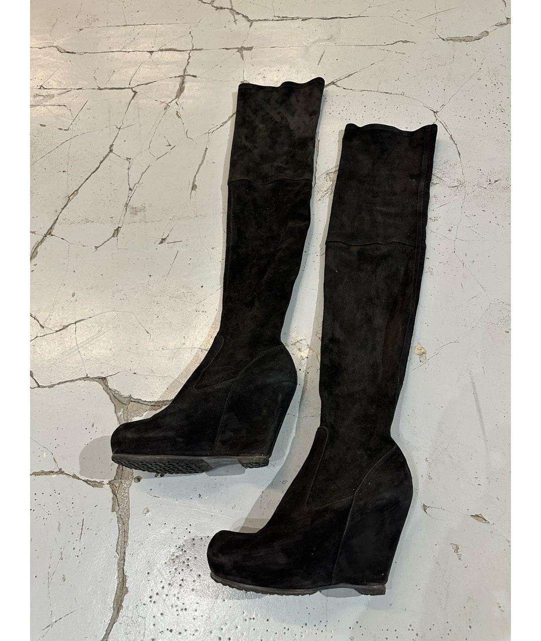 RICK OWENS Черные замшевые ботфорты, фото 7