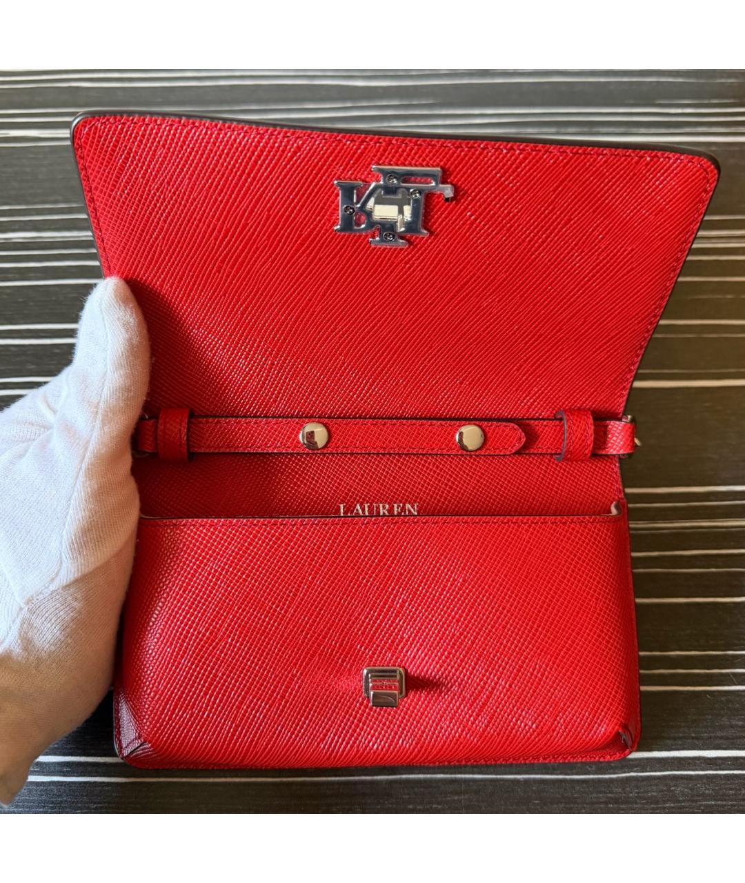 POLO RALPH LAUREN Красная кожаная сумка через плечо, фото 4