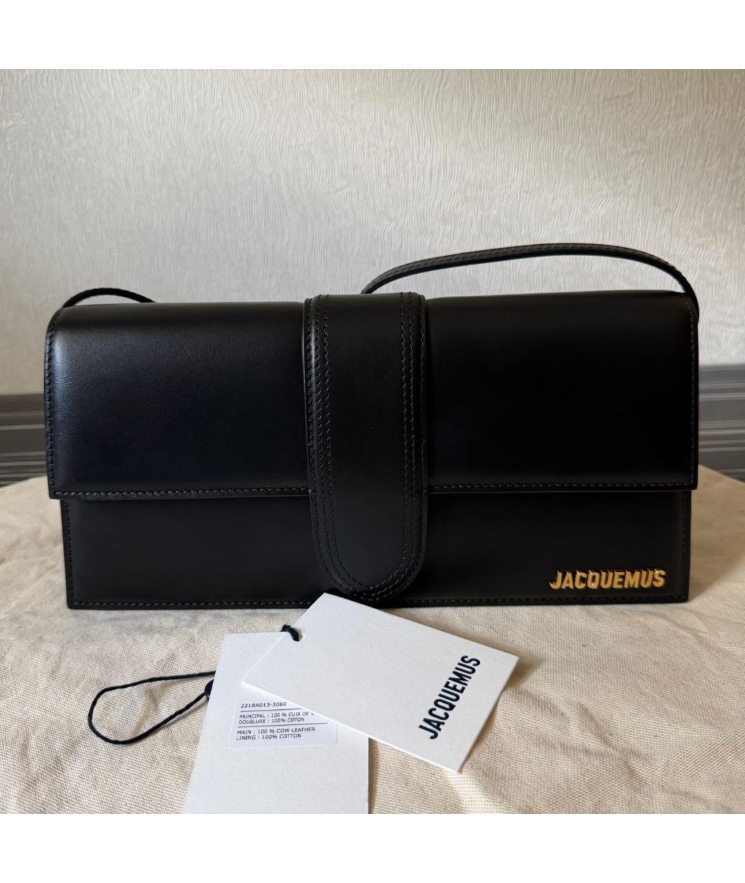 JACQUEMUS Черная кожаная сумка через плечо, фото 5