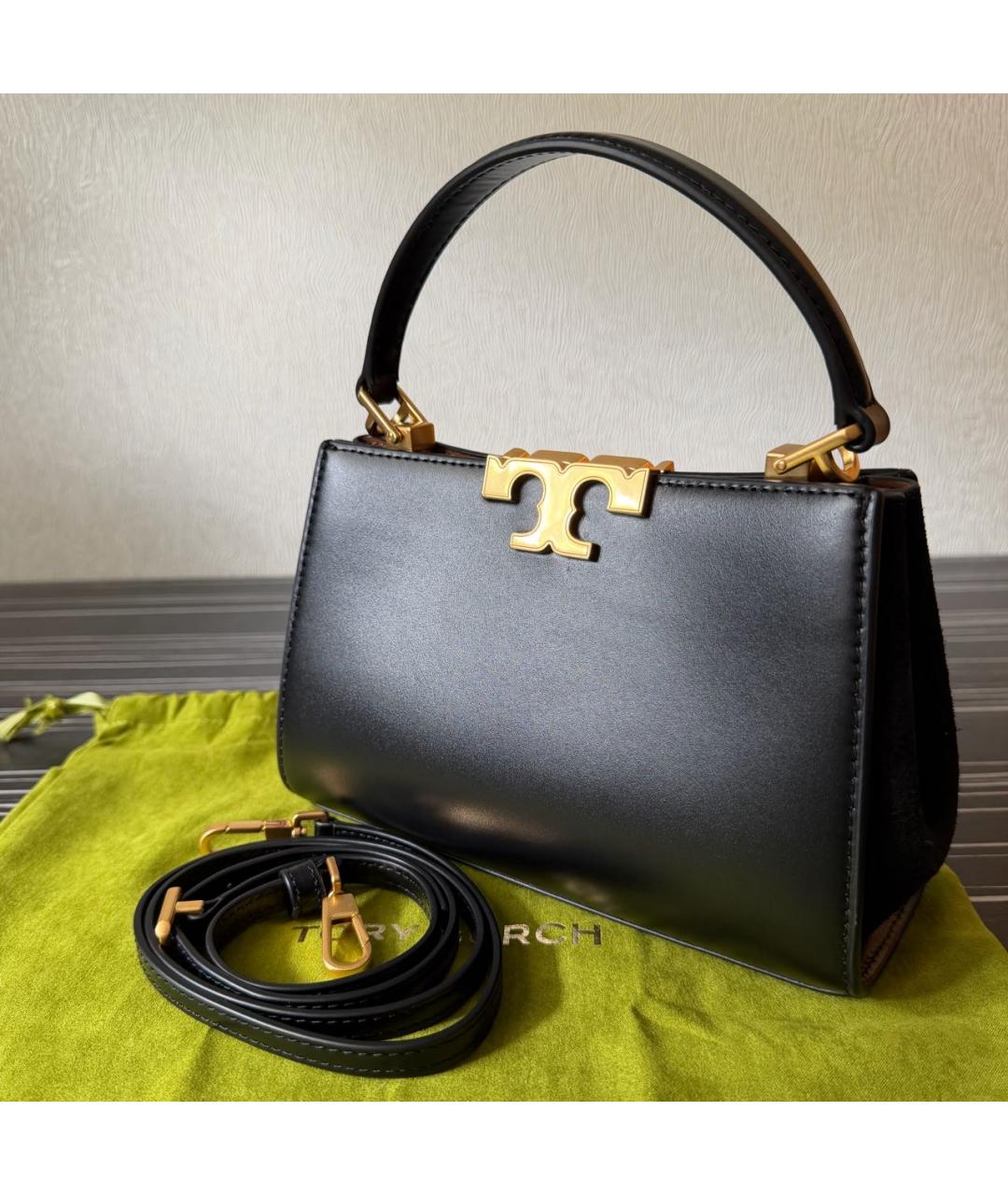 TORY BURCH Черная кожаная сумка с короткими ручками, фото 7
