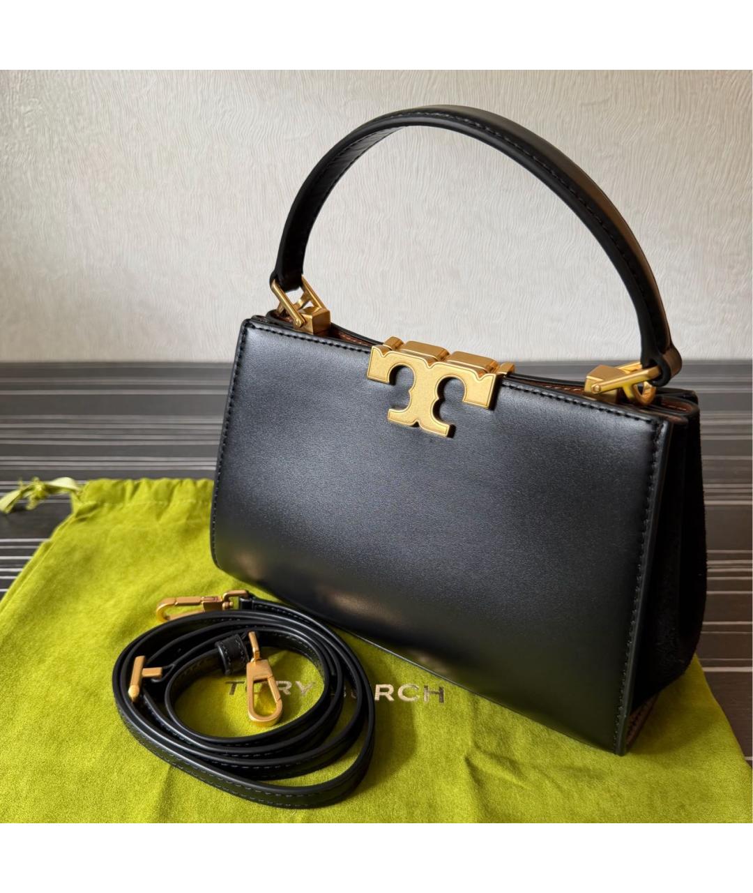 TORY BURCH Черная кожаная сумка с короткими ручками, фото 6