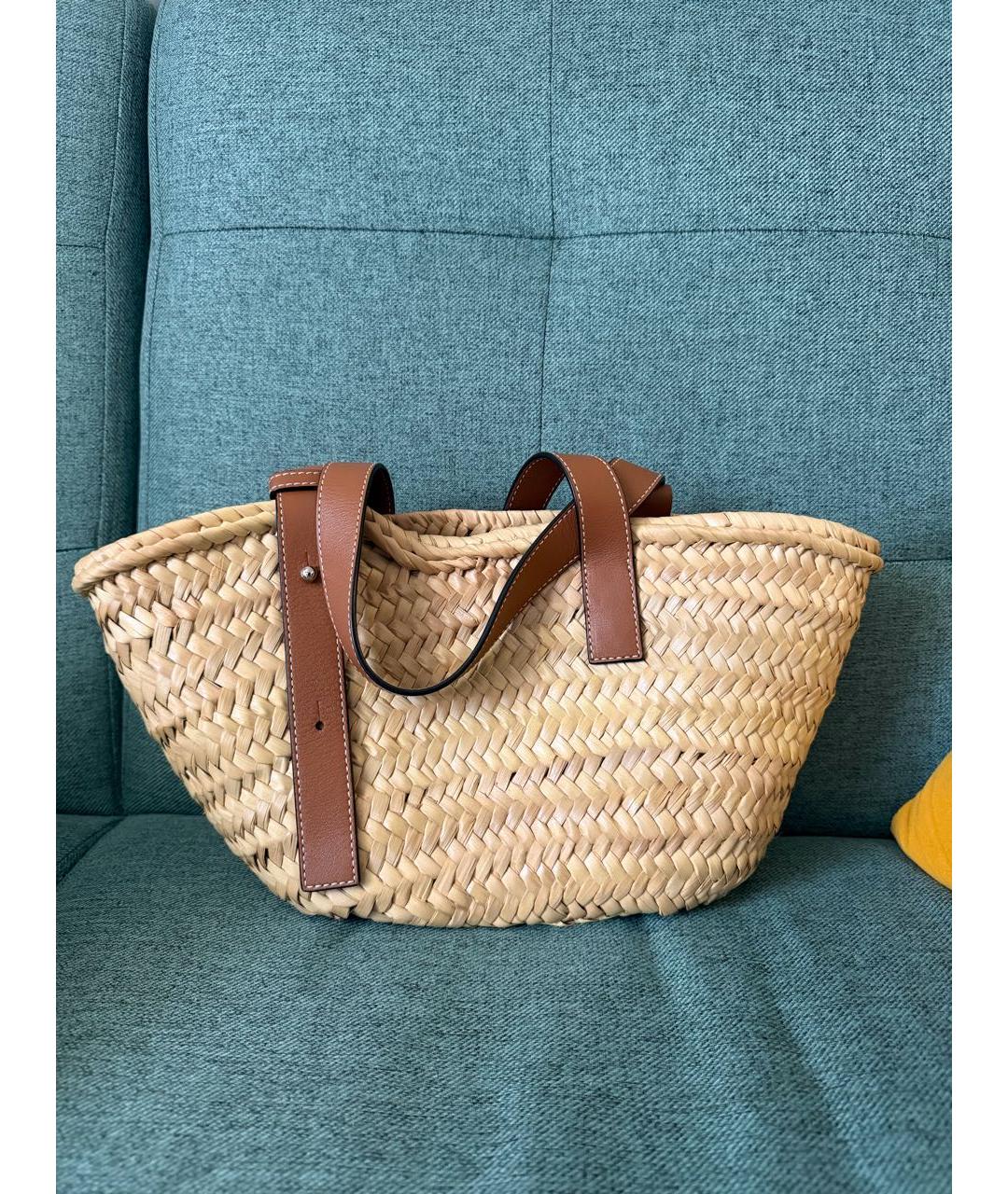 LOEWE Коричневая рафиевая пляжная сумка, фото 3