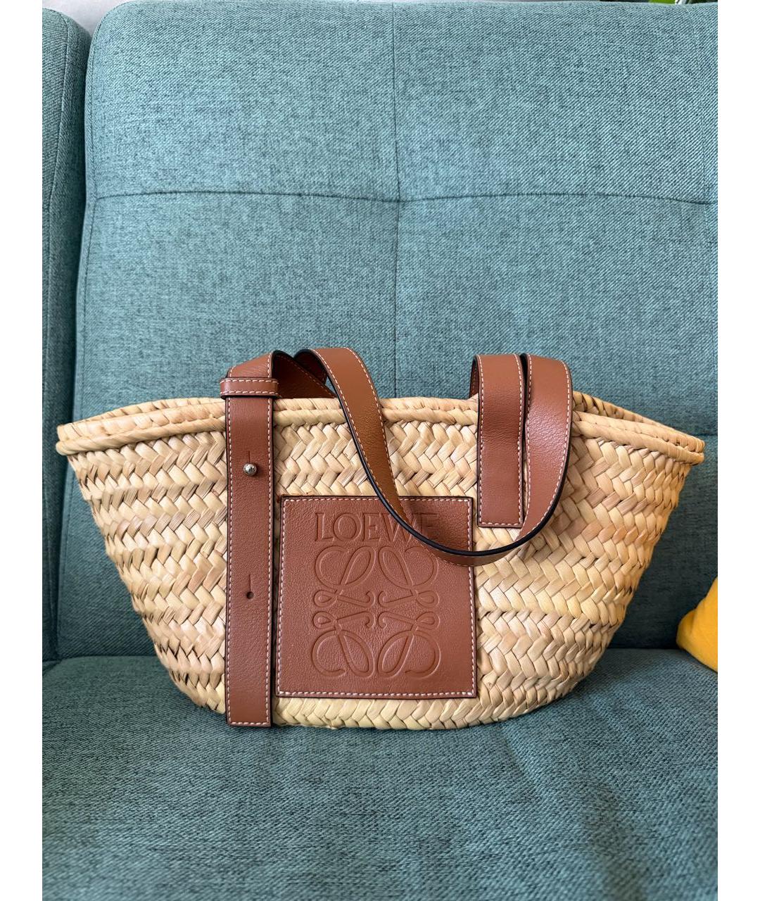 LOEWE Коричневая рафиевая пляжная сумка, фото 5