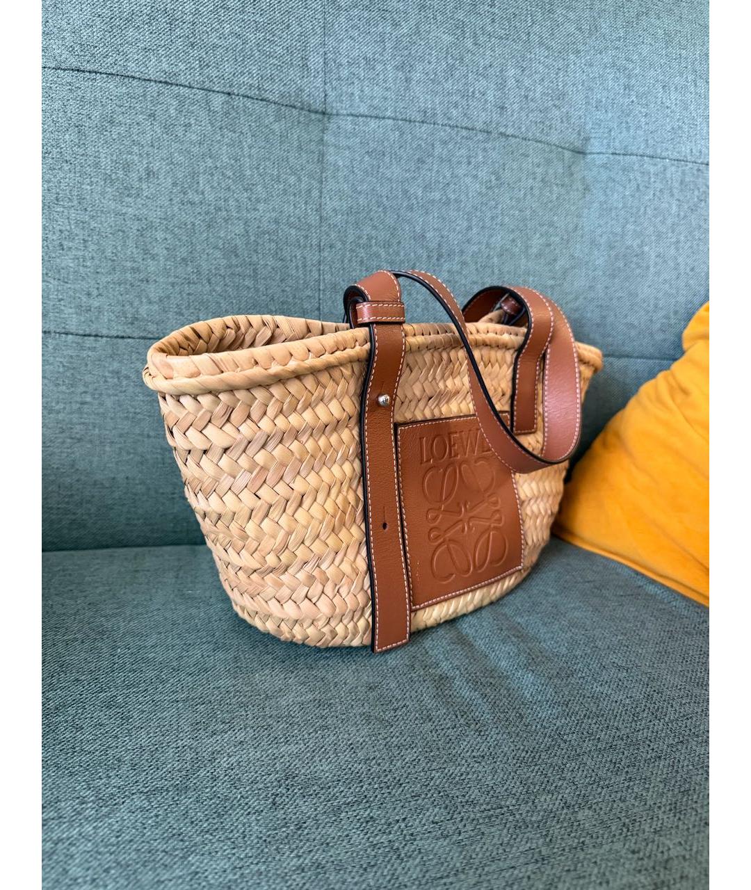 LOEWE Коричневая рафиевая пляжная сумка, фото 2