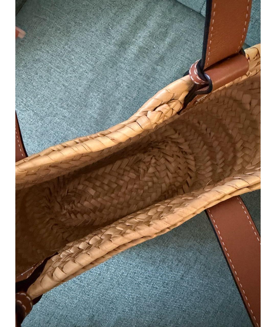 LOEWE Коричневая рафиевая пляжная сумка, фото 4