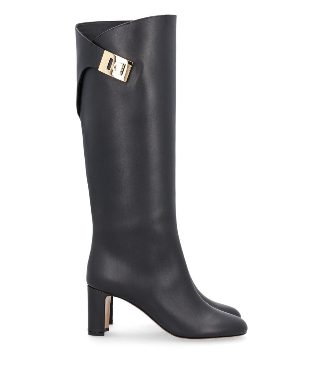 FERRAGAMO Черные кожаные сапоги, фото 1