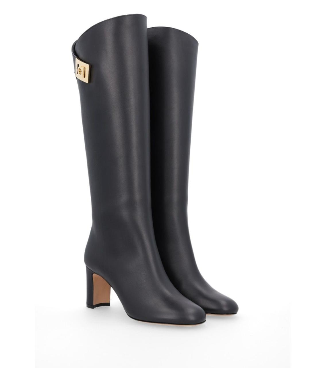 FERRAGAMO Черные кожаные сапоги, фото 2