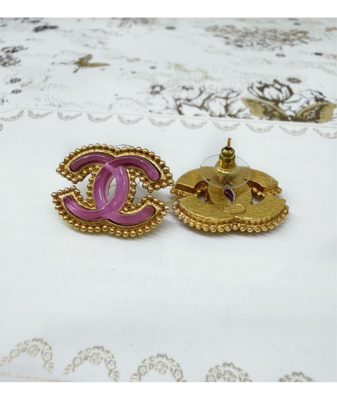 CHANEL Розовые металлические серьги, фото 3