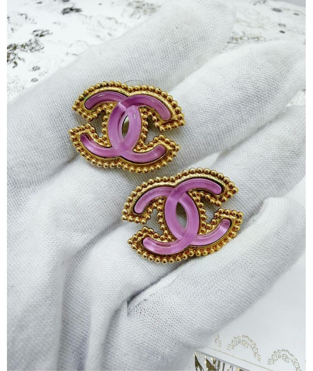 CHANEL Розовые металлические серьги, фото 2