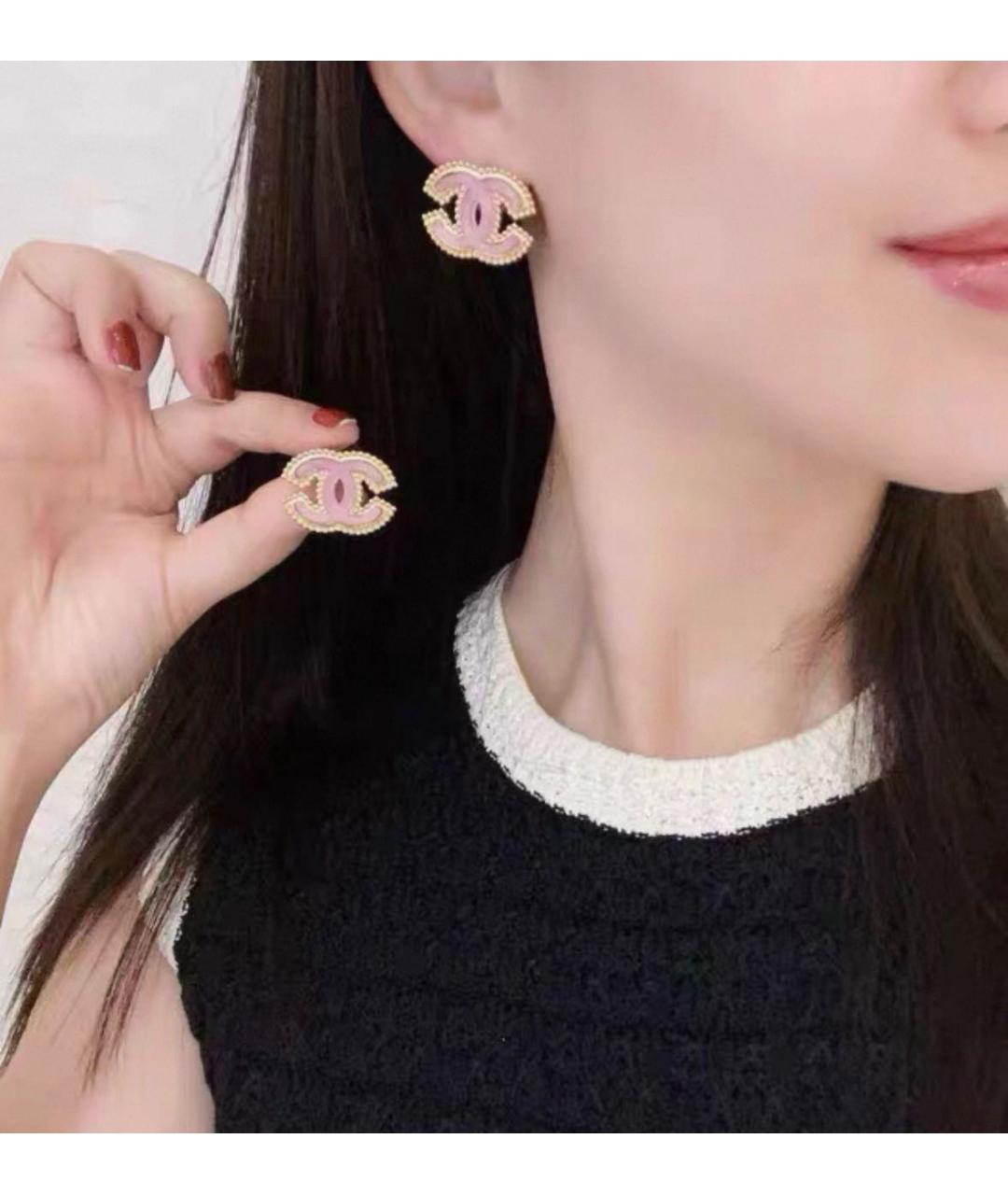 CHANEL Розовые металлические серьги, фото 5