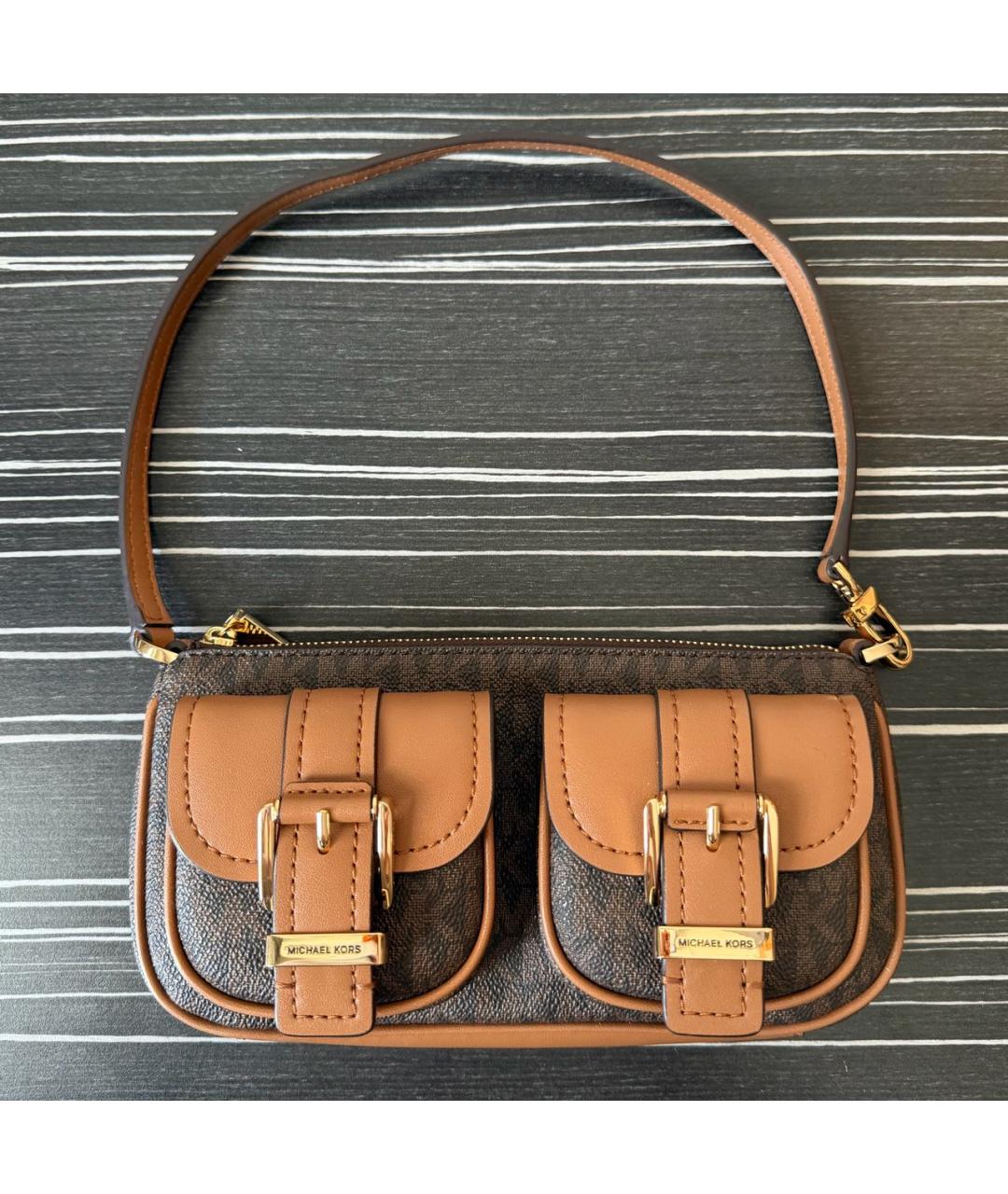 MICHAEL KORS Коричневая сумка с короткими ручками из канвы, фото 5