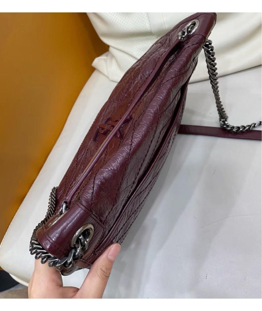 SAINT LAURENT Бордовая кожаная сумка через плечо, фото 3