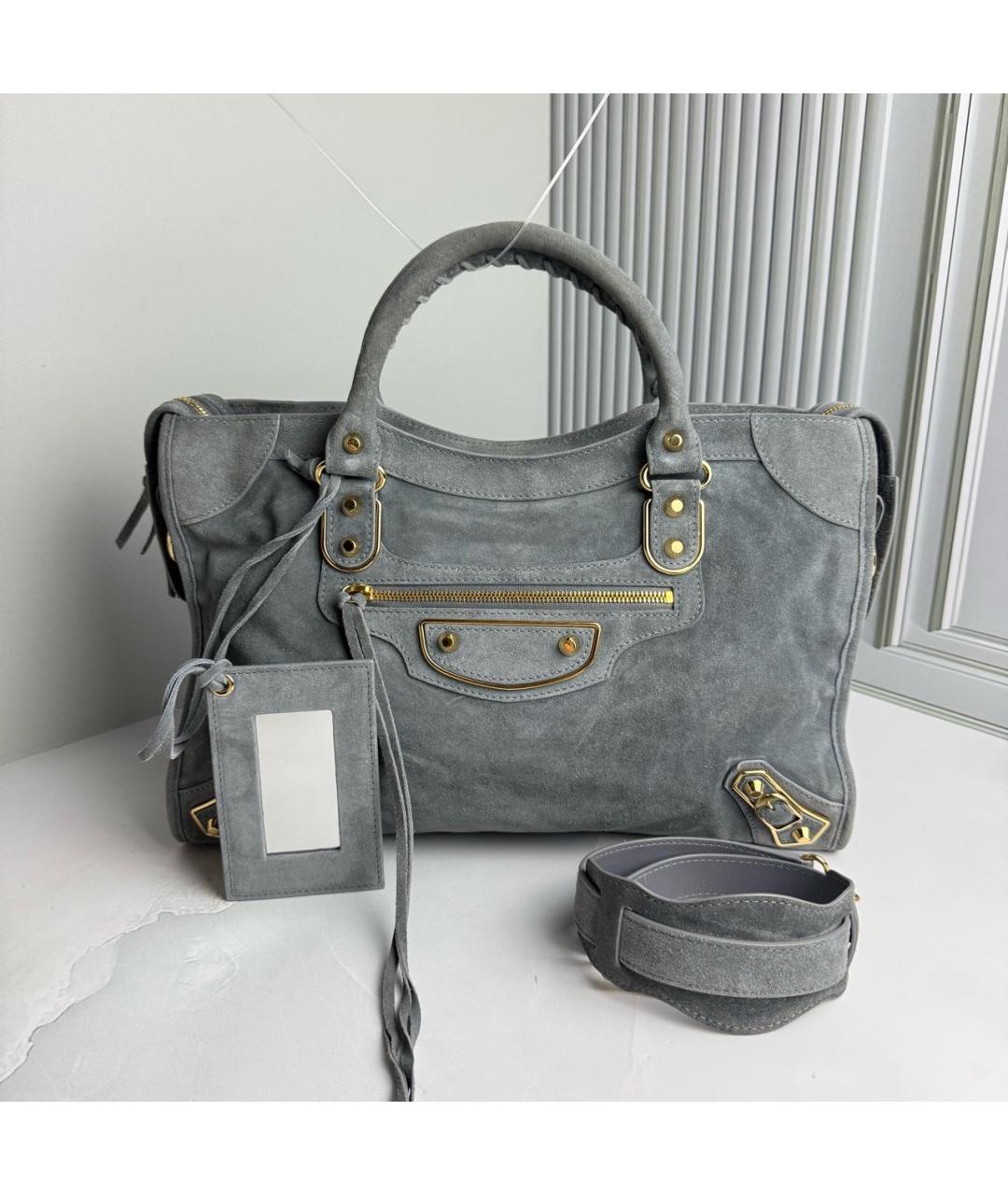 BALENCIAGA Голубая замшевая сумка с короткими ручками, фото 9