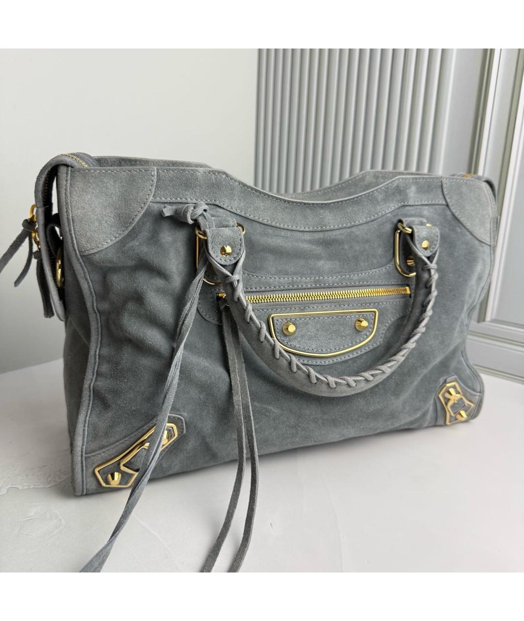 BALENCIAGA Голубая замшевая сумка с короткими ручками, фото 3