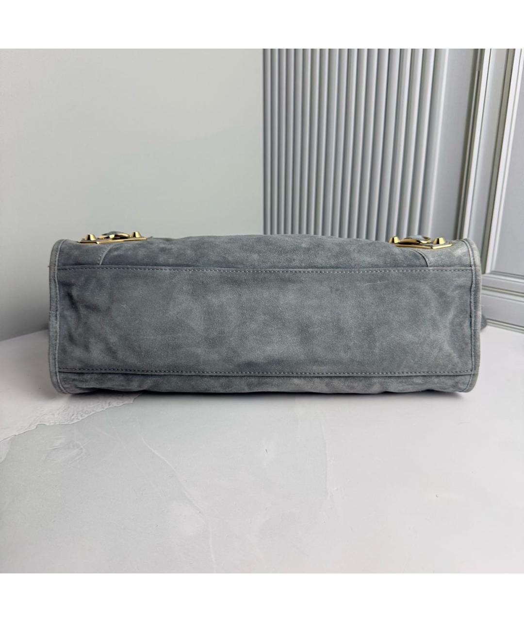 BALENCIAGA Голубая замшевая сумка с короткими ручками, фото 6