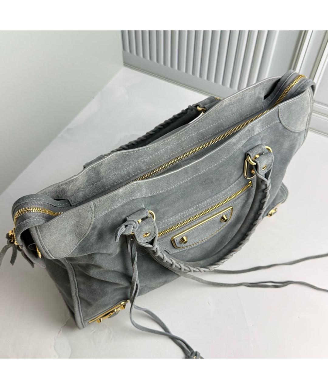 BALENCIAGA Голубая замшевая сумка с короткими ручками, фото 5