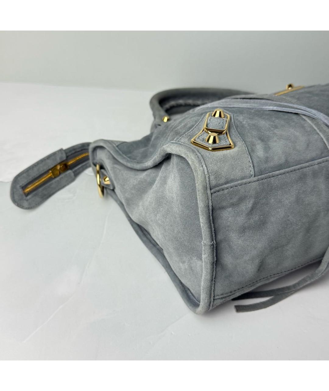 BALENCIAGA Голубая замшевая сумка с короткими ручками, фото 8