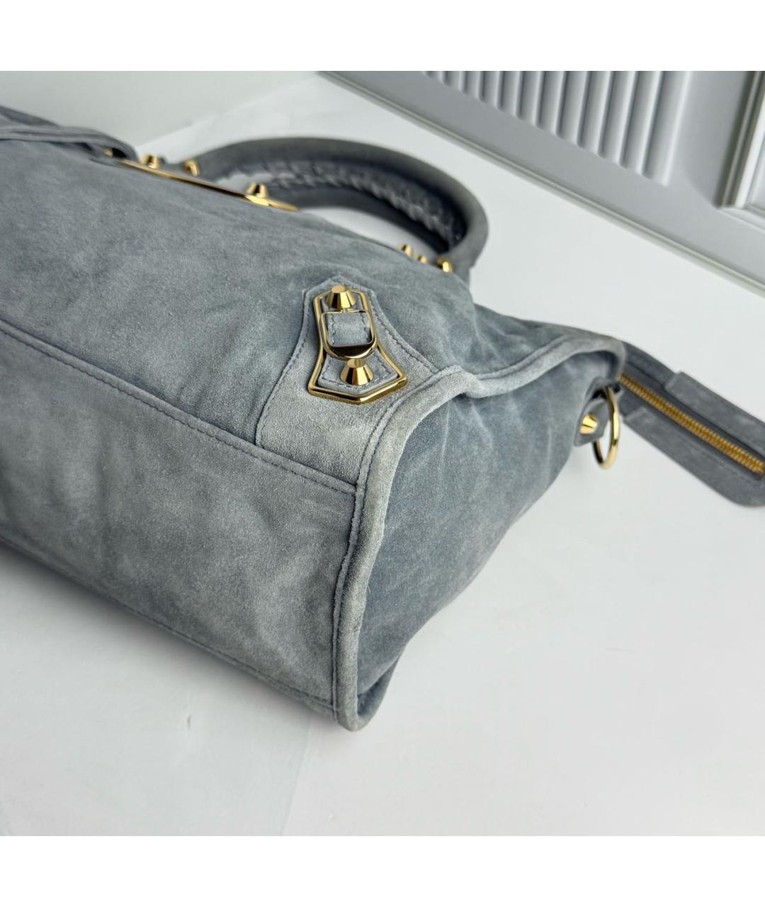 BALENCIAGA Голубая замшевая сумка с короткими ручками, фото 7
