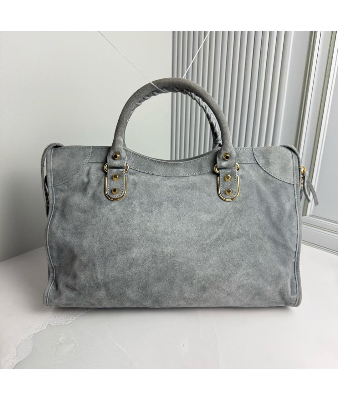 BALENCIAGA Голубая замшевая сумка с короткими ручками, фото 2