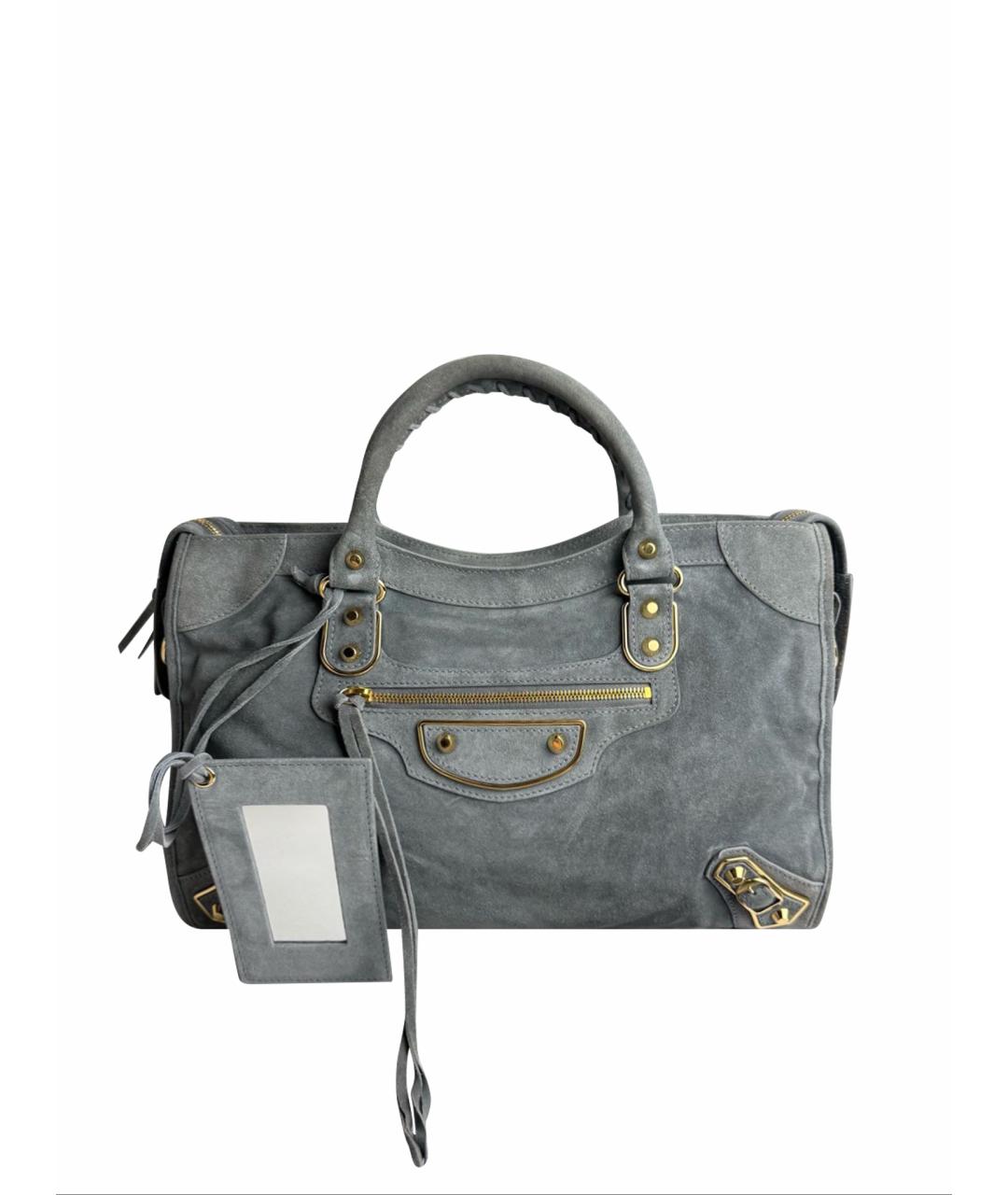 BALENCIAGA Голубая замшевая сумка с короткими ручками, фото 1