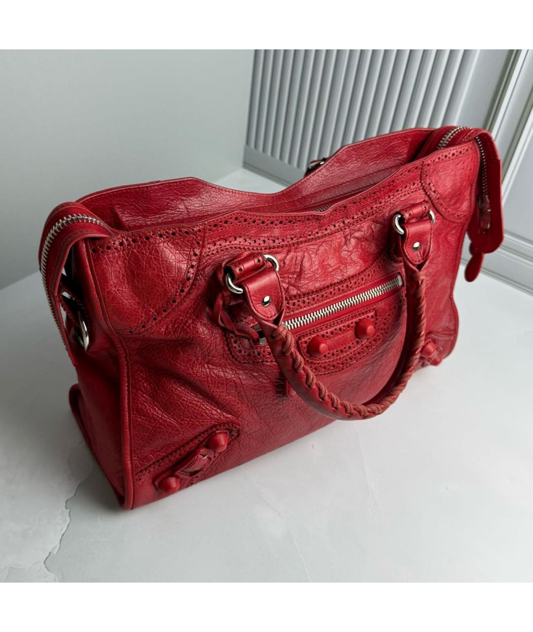 BALENCIAGA Красная кожаная сумка с короткими ручками, фото 4