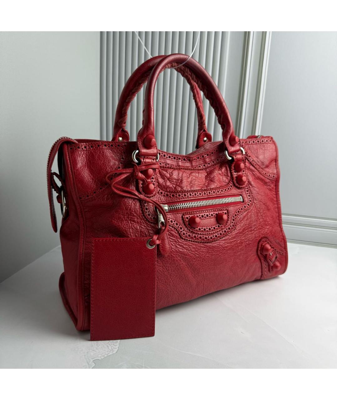 BALENCIAGA Красная кожаная сумка с короткими ручками, фото 2