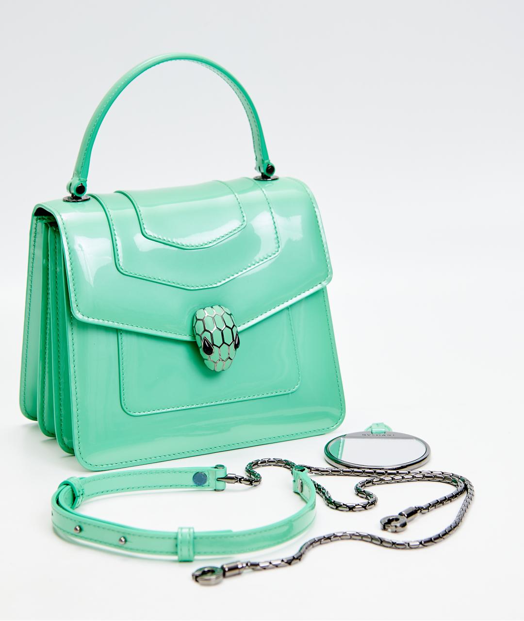 BVLGARI Бирюзовая кожаная сумка с короткими ручками, фото 7