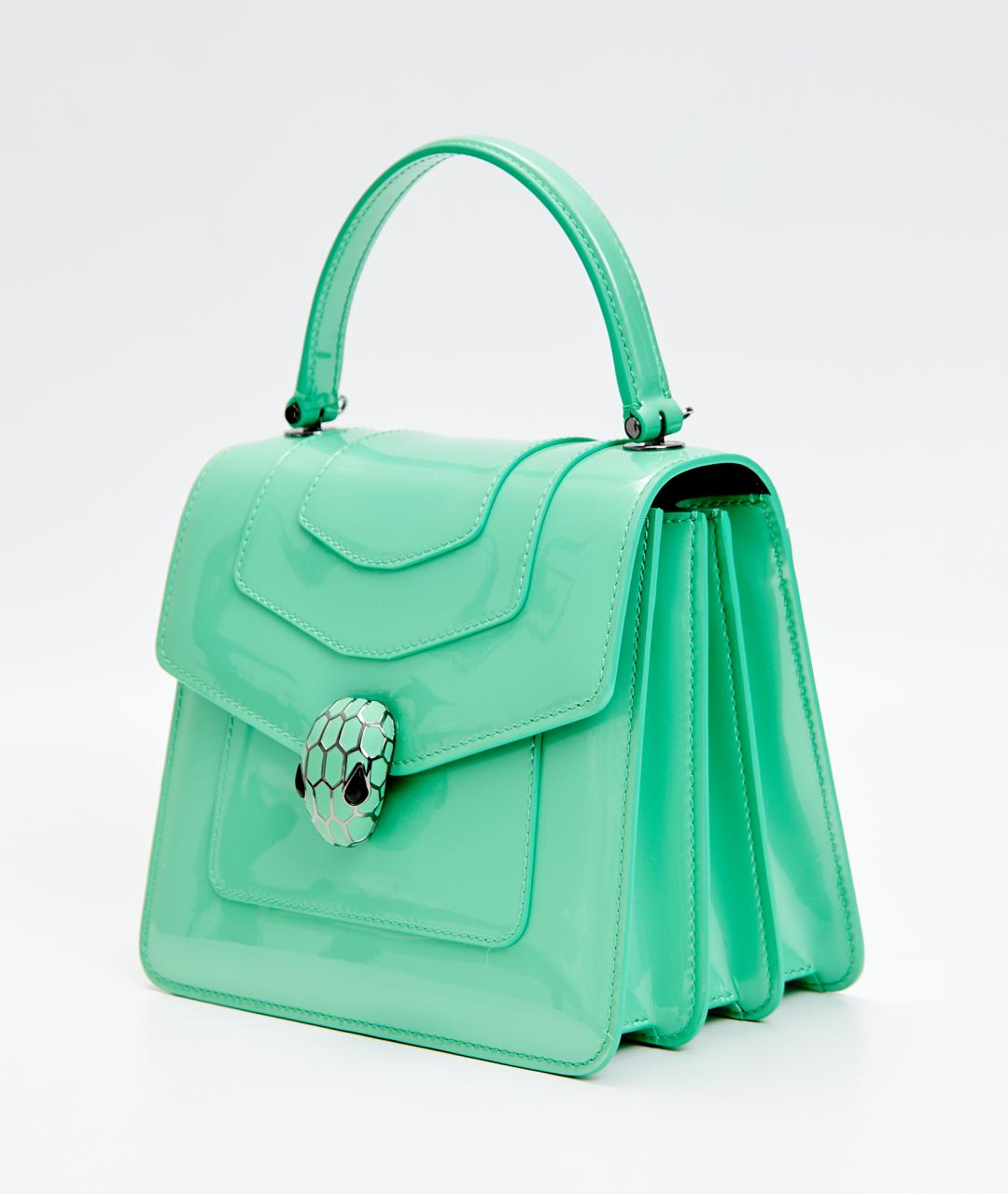 BVLGARI Бирюзовая кожаная сумка с короткими ручками, фото 2