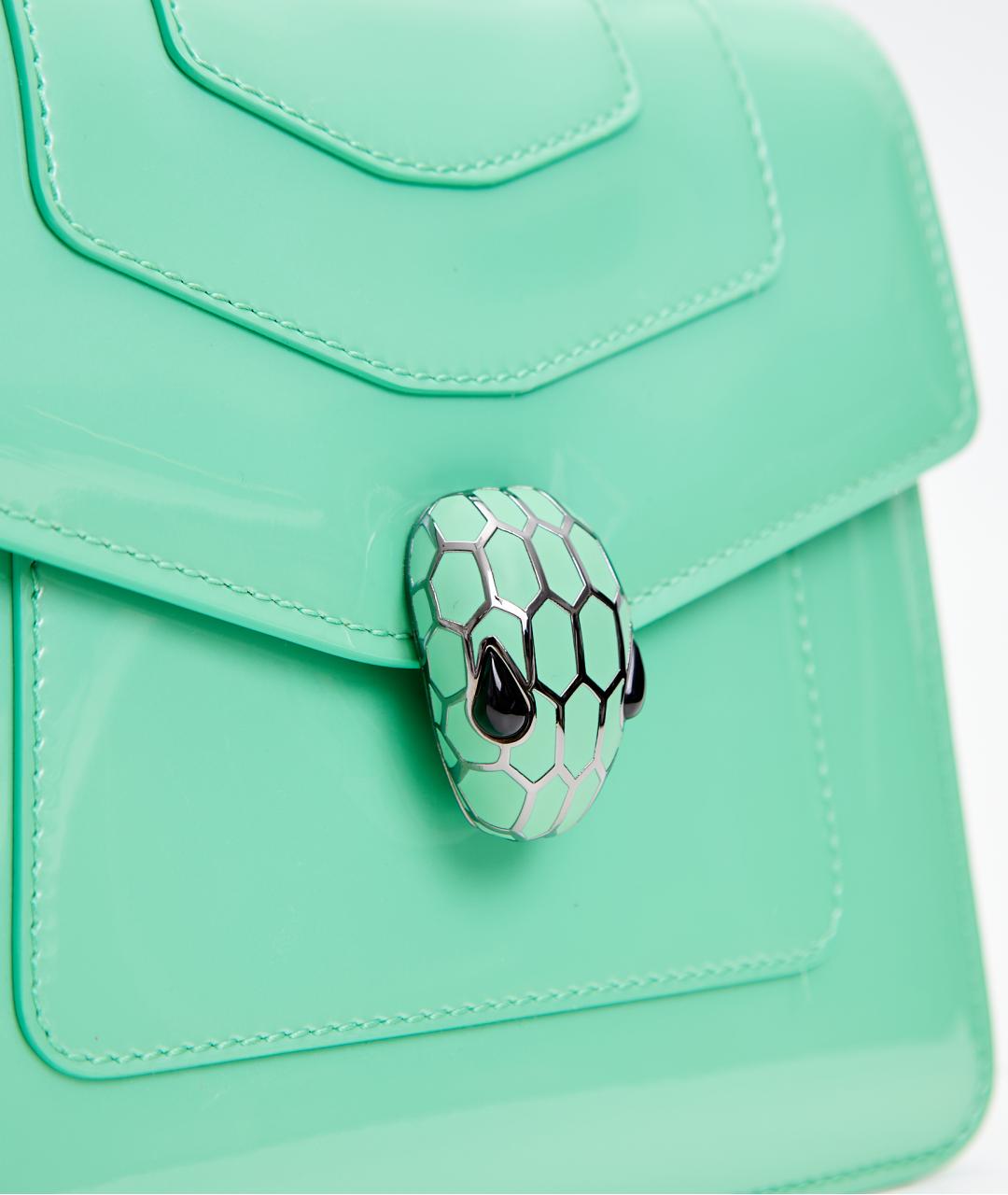 BVLGARI Бирюзовая кожаная сумка с короткими ручками, фото 5