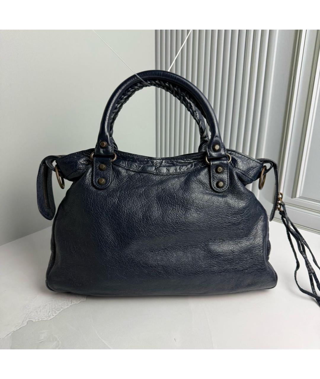 BALENCIAGA Темно-синяя кожаная сумка с короткими ручками, фото 3